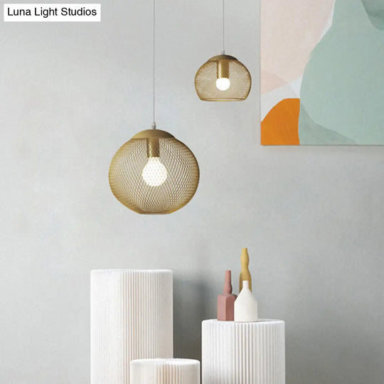 Iron Wire Pendant Light In Gold - Loft Style 1 Bulb Clothing Store Ceiling Lamp