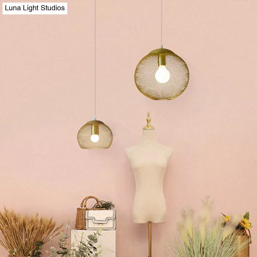 Iron Wire Pendant Light In Gold - Loft Style 1 Bulb Clothing Store Ceiling Lamp