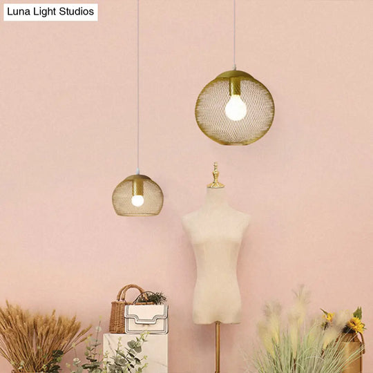 Iron Wire Pendant Light In Gold - Loft Style 1 Bulb Clothing Store Ceiling Lamp