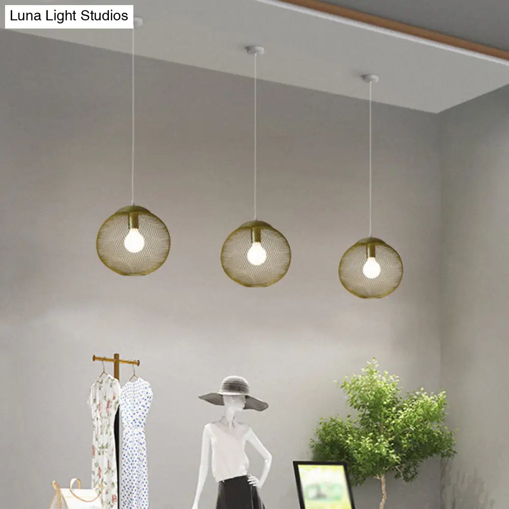 Iron Wire Spherical Pendant Light - Loft Style Ceiling Lamp In Gold For Clothing Stores 1 Bulb