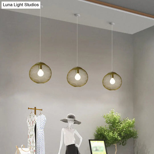 Iron Wire Spherical Pendant Light - Loft Style Ceiling Lamp In Gold For Clothing Stores 1 Bulb