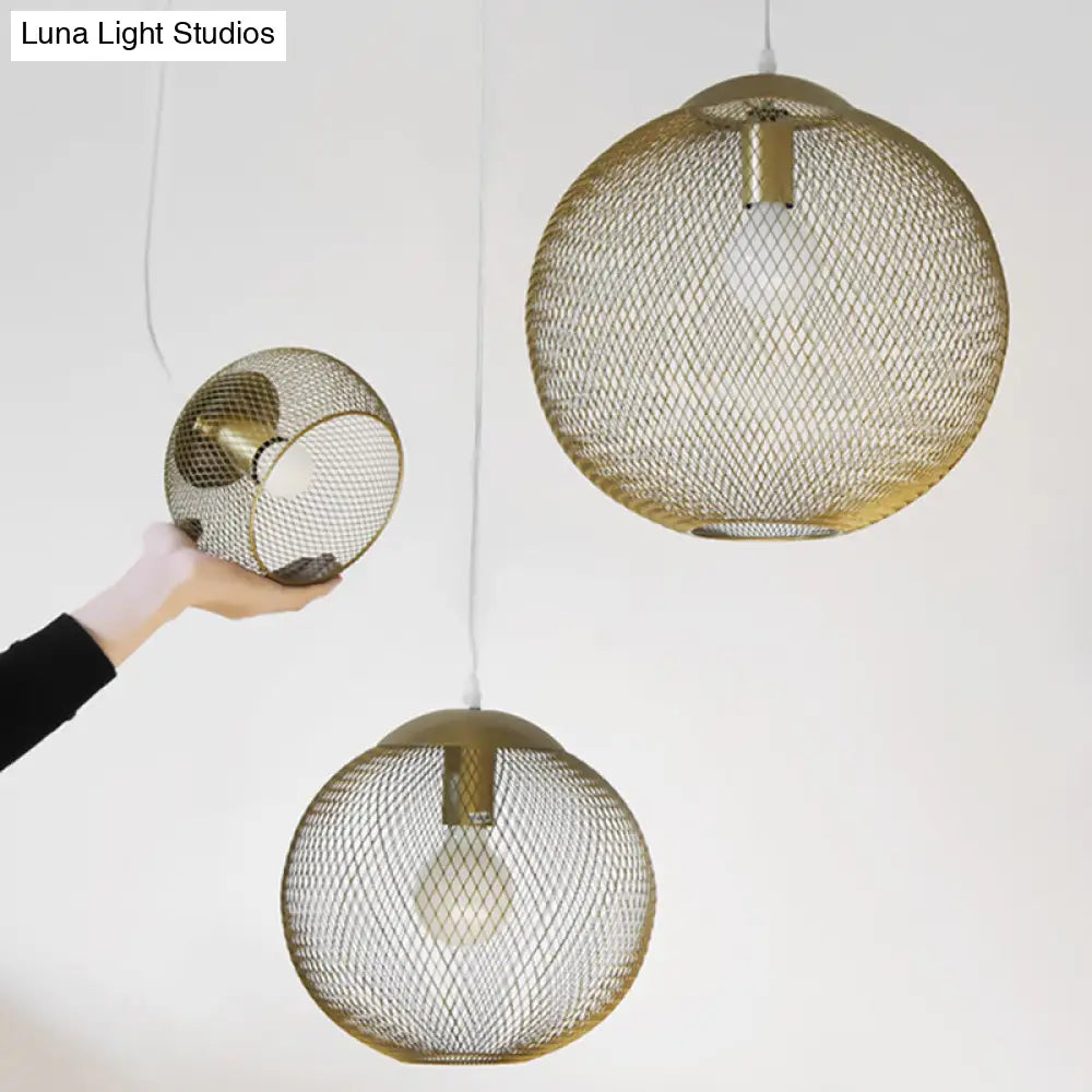 Iron Wire Spherical Pendant Light - Loft Style Ceiling Lamp In Gold For Clothing Stores 1 Bulb