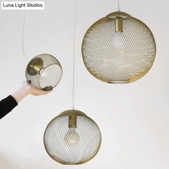 Iron Wire Spherical Pendant Light - Loft Style Ceiling Lamp In Gold For Clothing Stores 1 Bulb