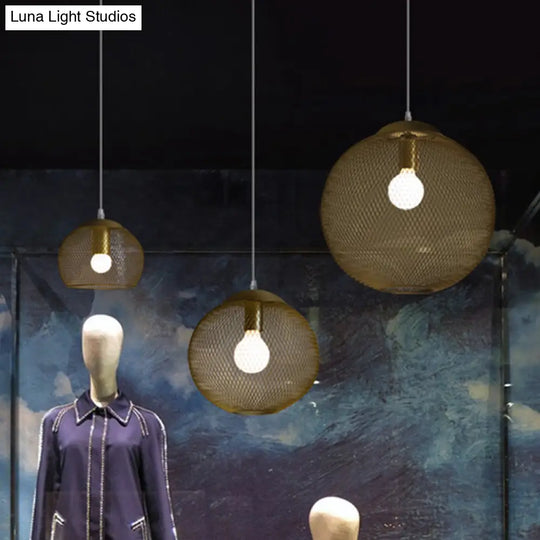 Iron Wire Spherical Pendant Light - Loft Style Ceiling Lamp In Gold For Clothing Stores 1 Bulb