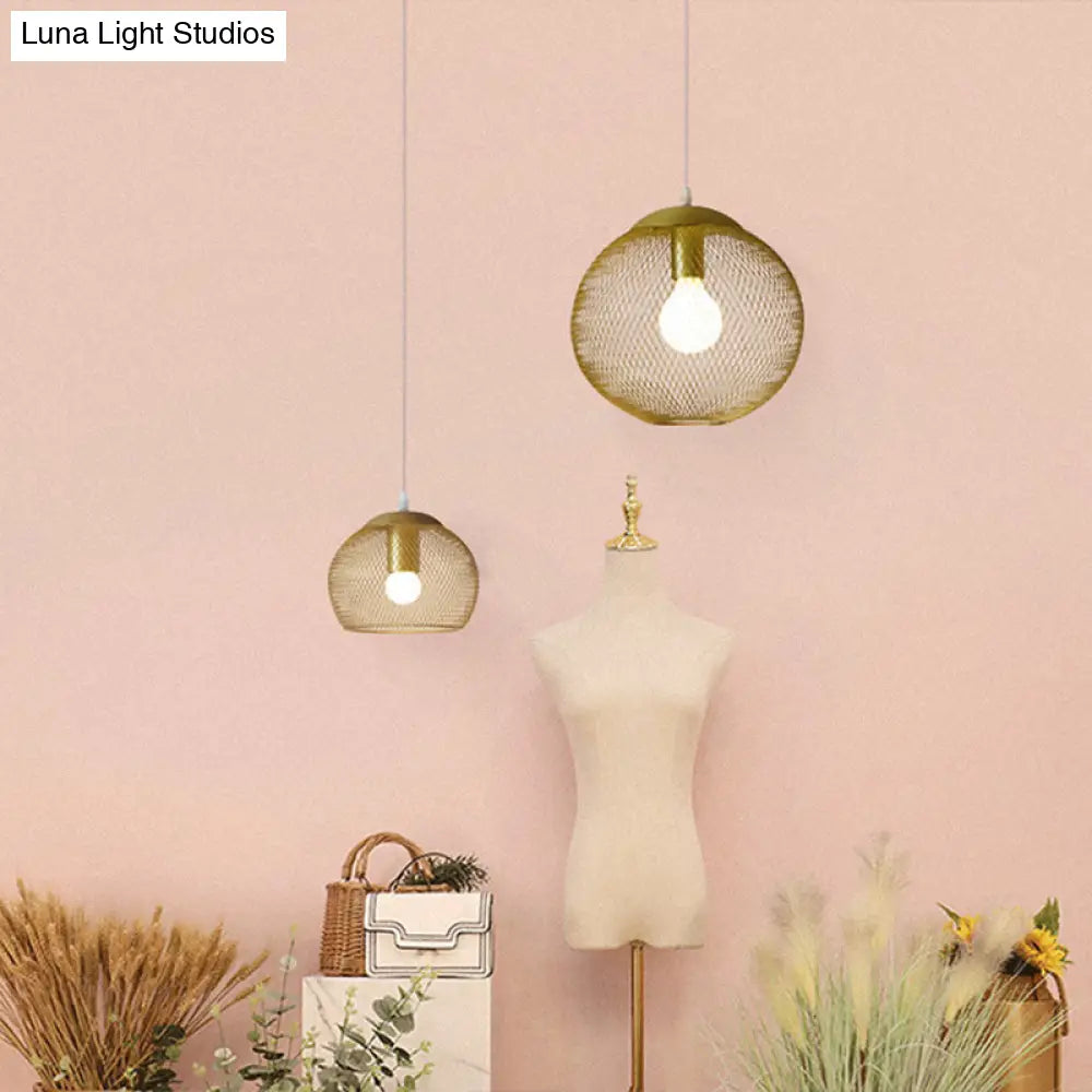 Iron Wire Spherical Pendant Light - Loft Style Ceiling Lamp In Gold For Clothing Stores 1 Bulb