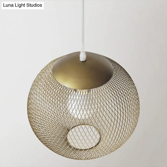 Iron Wire Pendant Light In Gold - Loft Style 1 Bulb Clothing Store Ceiling Lamp / 10
