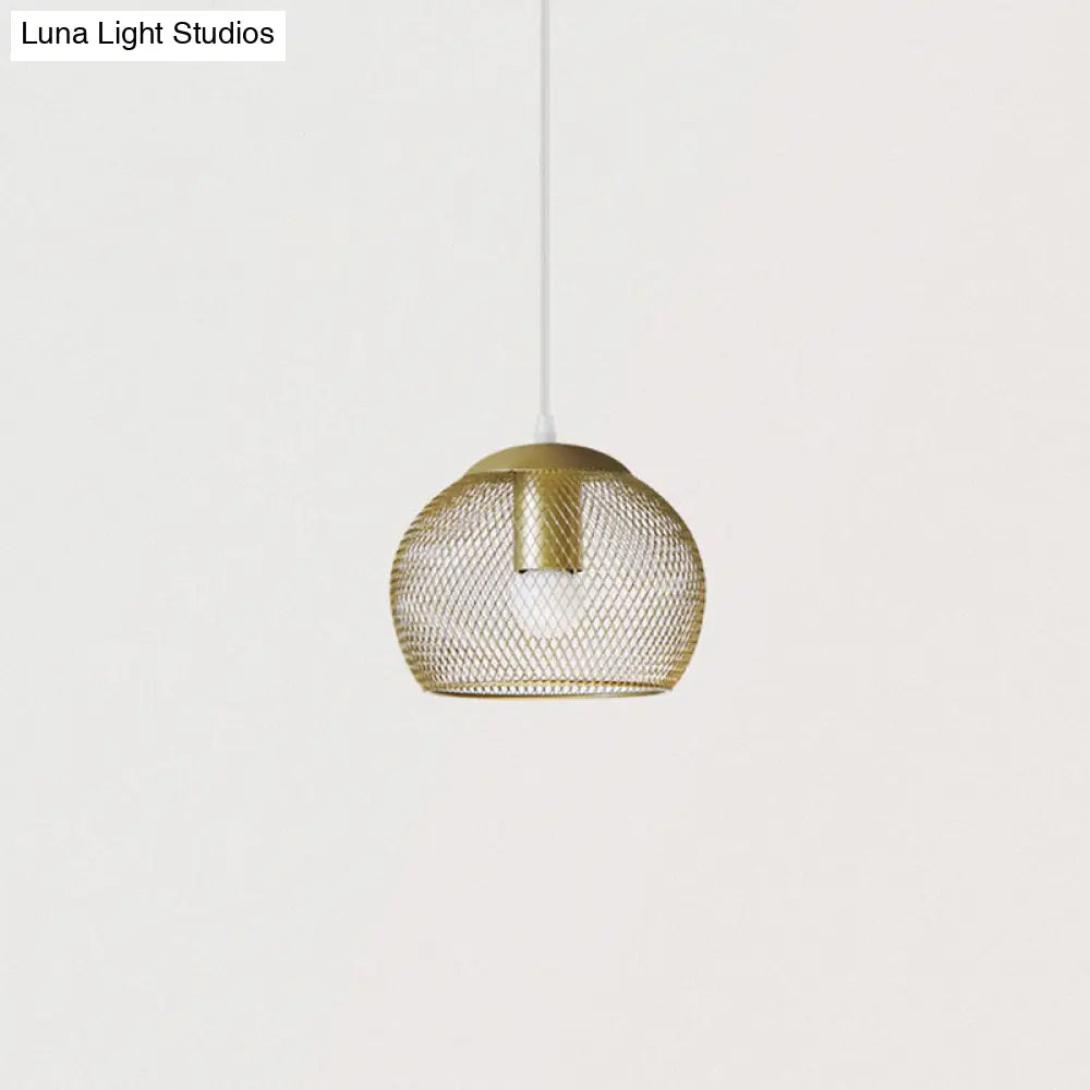 Iron Wire Pendant Light In Gold - Loft Style 1 Bulb Clothing Store Ceiling Lamp / 8