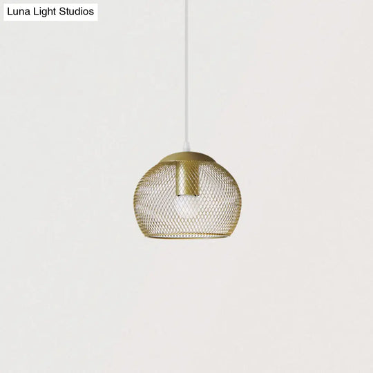 Iron Wire Pendant Light In Gold - Loft Style 1 Bulb Clothing Store Ceiling Lamp / 8