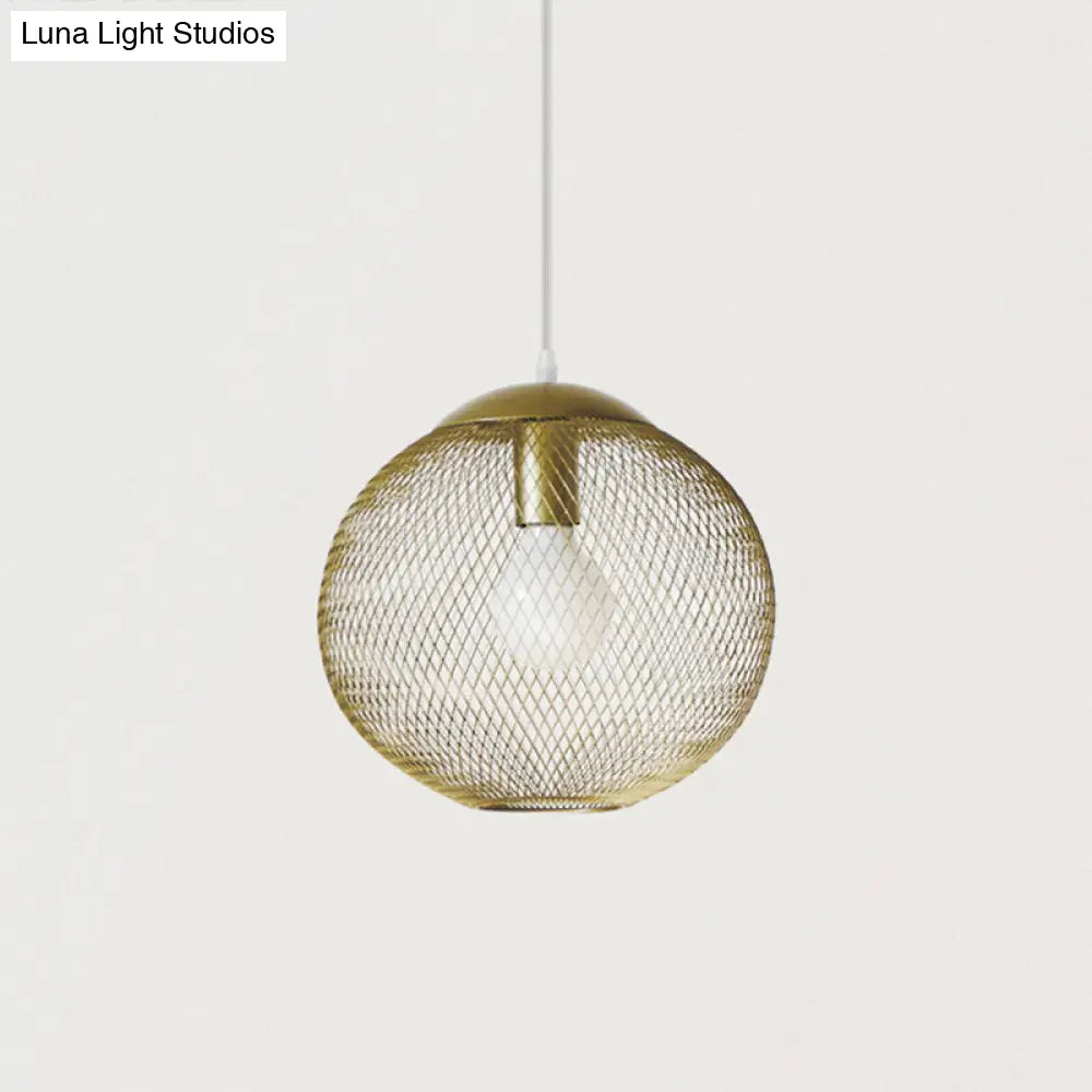 Iron Wire Pendant Light In Gold - Loft Style 1 Bulb Clothing Store Ceiling Lamp / 14