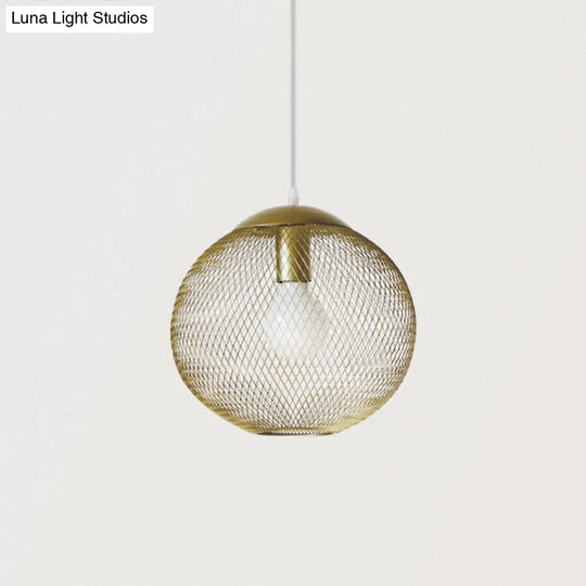 Iron Wire Pendant Light In Gold - Loft Style 1 Bulb Clothing Store Ceiling Lamp / 14