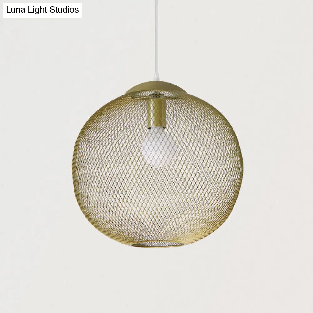 Iron Wire Pendant Light In Gold - Loft Style 1 Bulb Clothing Store Ceiling Lamp / 16