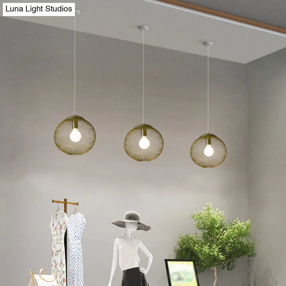 Iron Wire Pendant Light In Gold - Loft Style 1 Bulb Clothing Store Ceiling Lamp