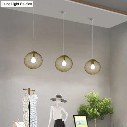 Iron Wire Pendant Light In Gold - Loft Style 1 Bulb Clothing Store Ceiling Lamp