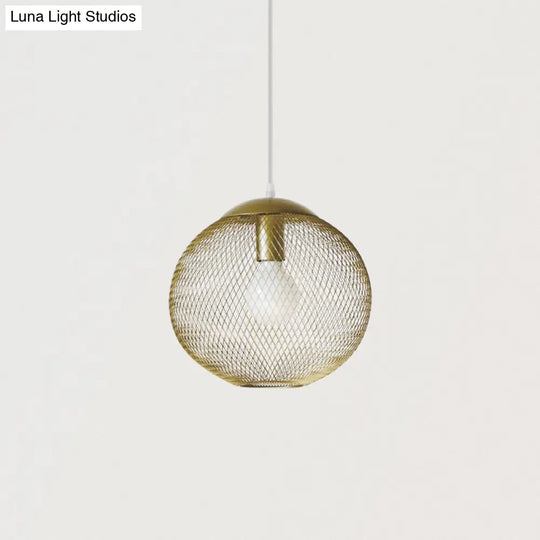 Iron Wire Pendant Light In Gold - Loft Style 1 Bulb Clothing Store Ceiling Lamp / 12