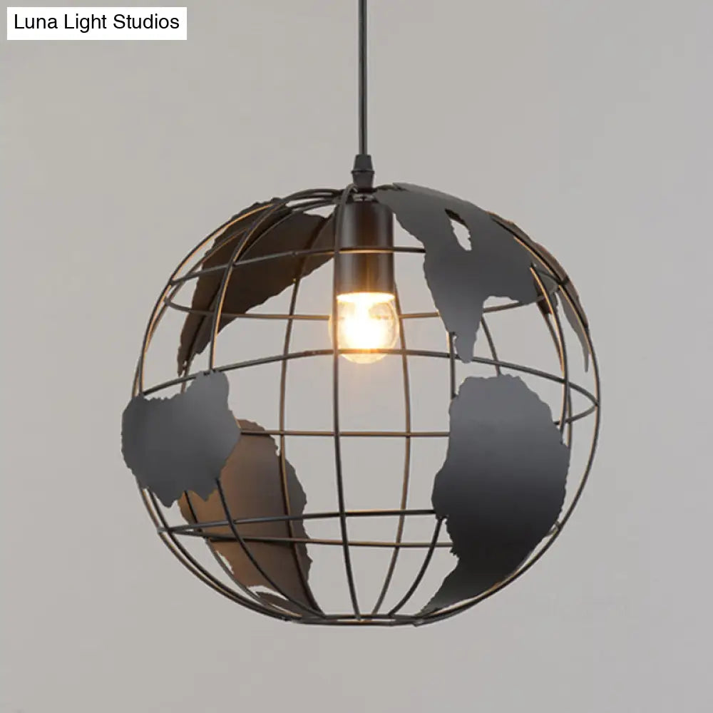 Industrial Iron Wireframe Globe Pendant Light - Ceiling Lamp For Restaurants (1 Bulb Suspension)