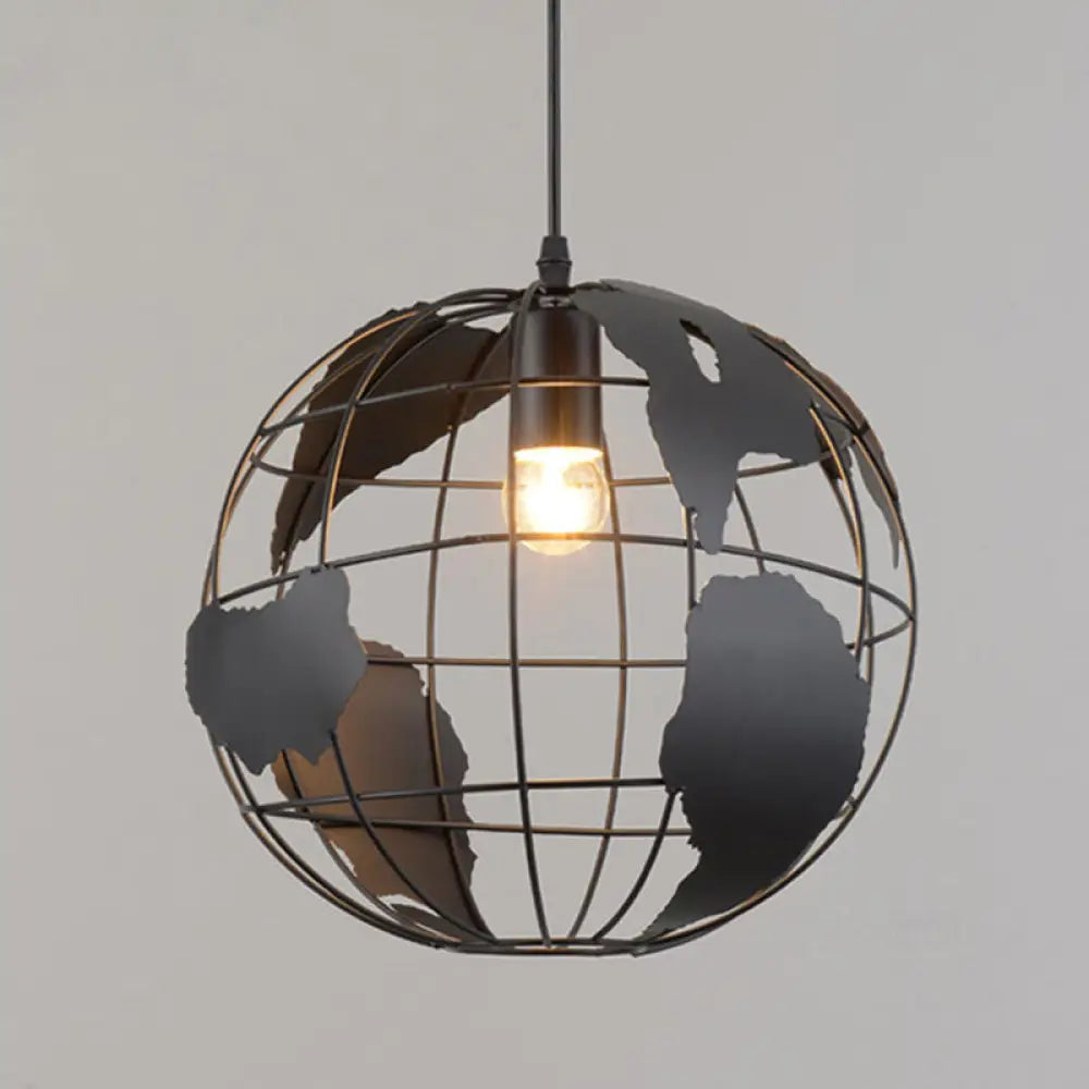 Iron Wireframe Globe Pendant Light - Industrial Ceiling Lamp With 1 Bulb For Restaurants Black / 8’