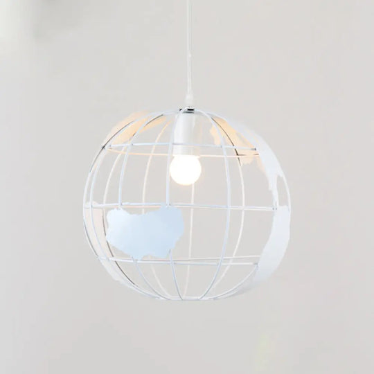 Iron Wireframe Globe Pendant Light - Industrial Ceiling Lamp With 1 Bulb For Restaurants White / 8’