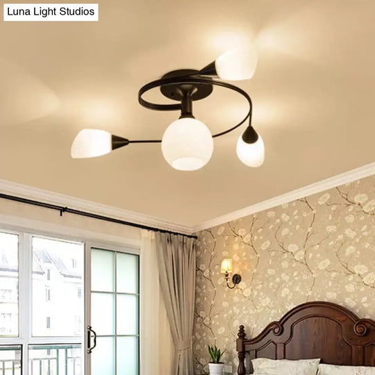 Ironwork Frosted Glass Ceiling Light - Modern Semi Flush Mount With White Shade For Living Rooms &