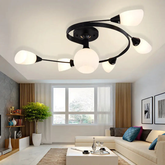 Ironwork Frosted Glass Ceiling Light - Modern Semi Flush Mount With White Shade For Living Rooms &