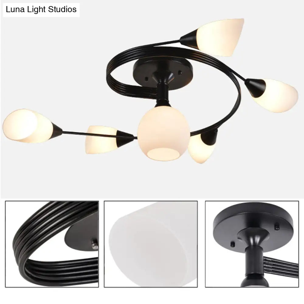 Ironwork Frosted Glass Ceiling Light - Modern Semi Flush Mount With White Shade For Living Rooms &