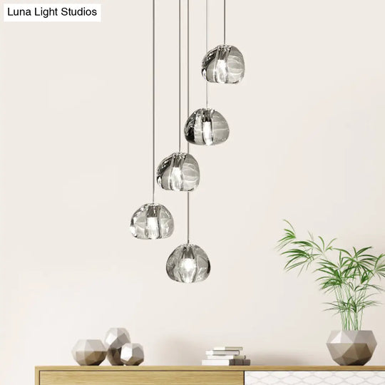 Irregular Crystal Ball Pendant Light With 5/7 Lights For Minimalistic Living Room Decor