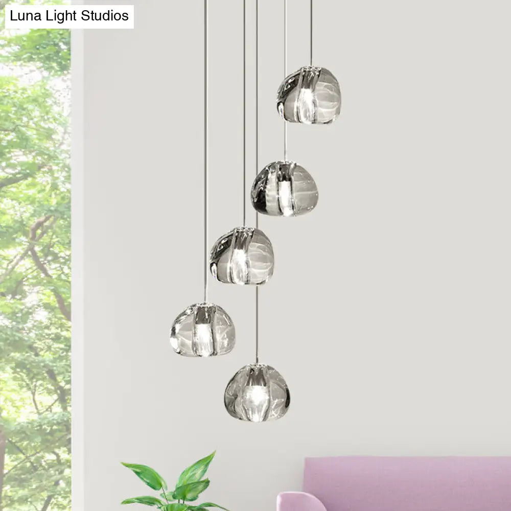 Irregular Ball Crystal Pendant Light - 5/7 Lights Cluster For Living Room Minimal Clear Hanging