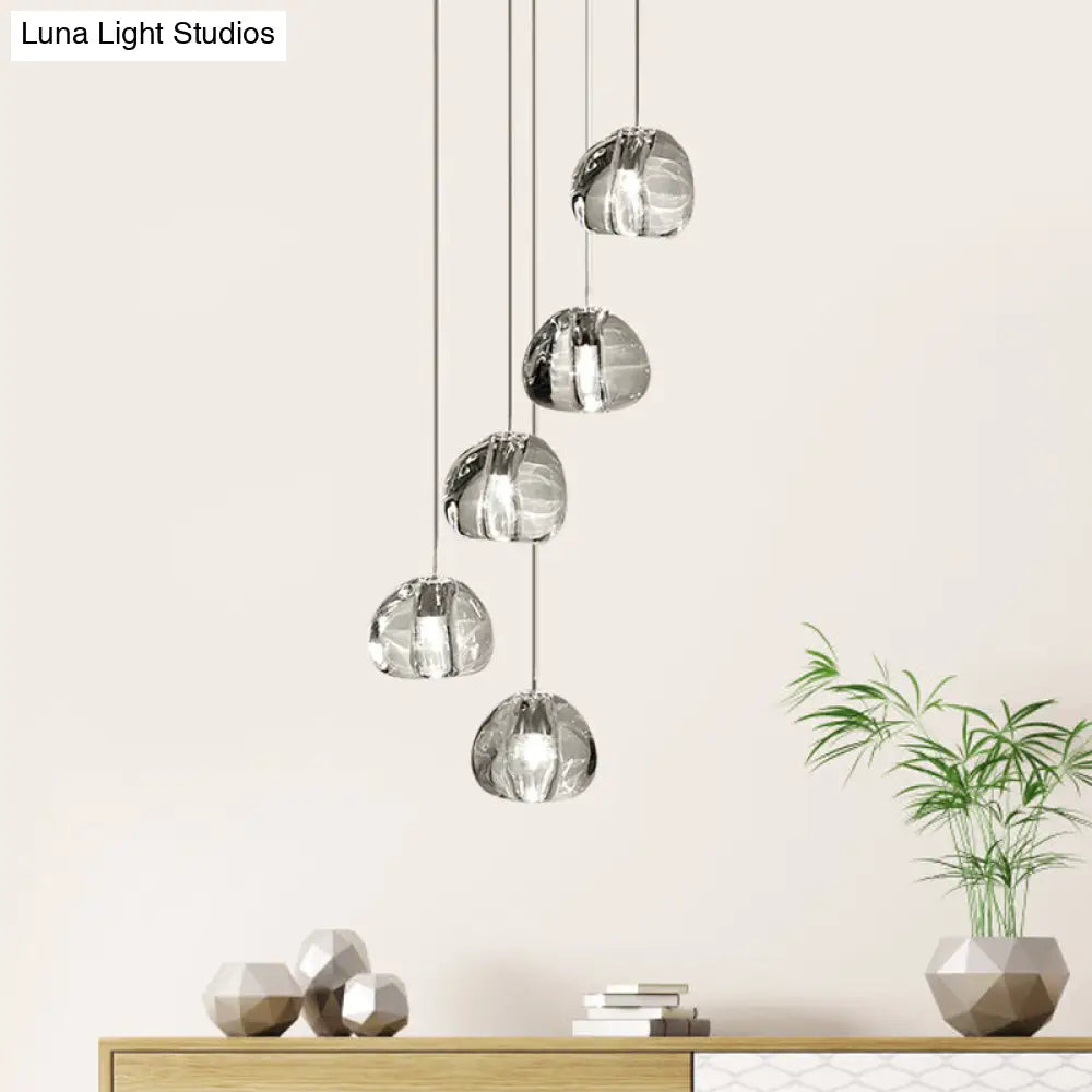 Irregular Ball Crystal Pendant Light - 5/7 Lights Cluster For Living Room Minimal Clear Hanging