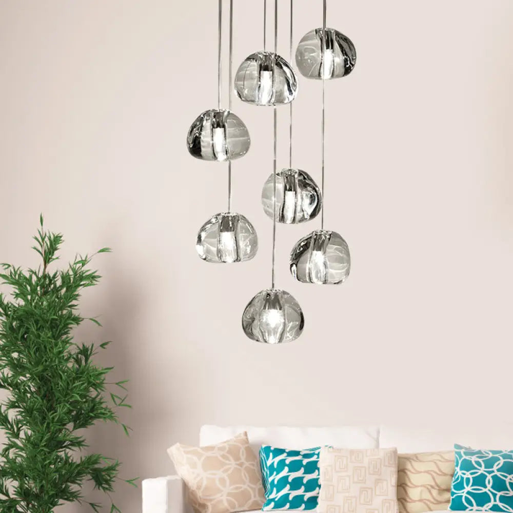 Irregular Crystal Ball Pendant Light With 5/7 Lights For Minimalistic Living Room Decor 7 / Clear