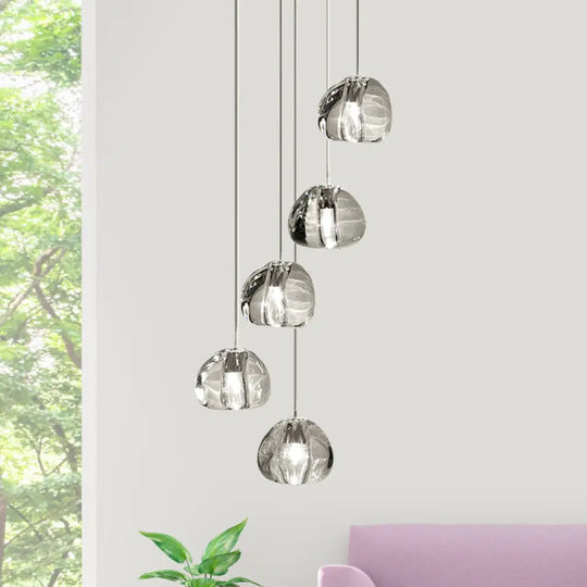 Irregular Crystal Ball Pendant Light With 5/7 Lights For Minimalistic Living Room Decor 5 / Clear