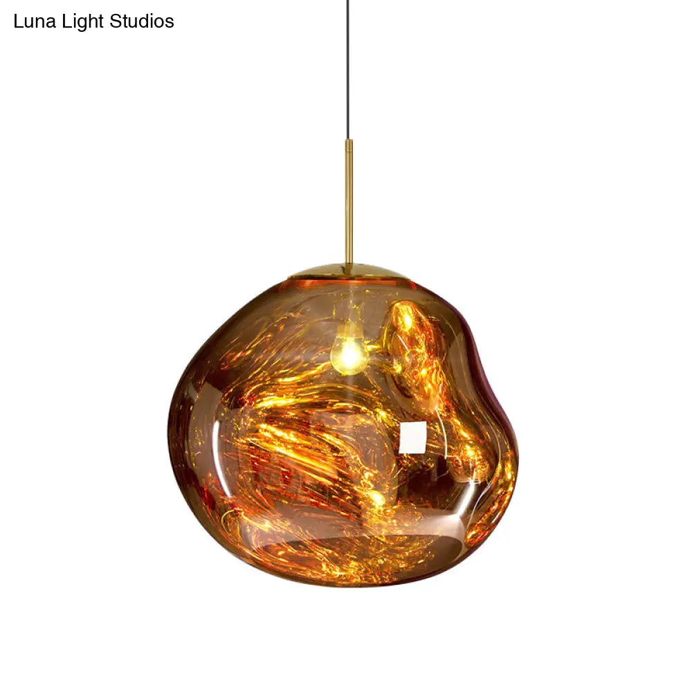 Irregular Silver Red Glass Pendant Lamp Contemporary Style 1 Light LunaDesignStudios