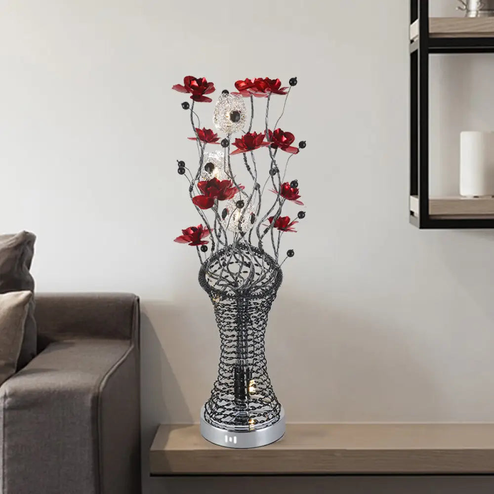 Isabel - Decorative Twig Column Table Lamp: Aluminum Led Desk Lighting Red-Black / White