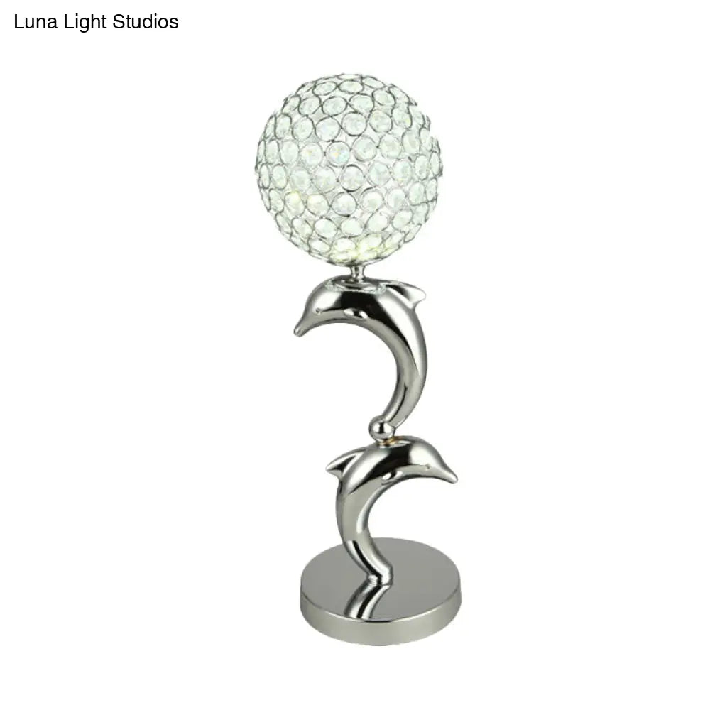 Isabella - Elegant Crystal Chrome Table Light Dolphin And Globe Led Simple Nightstand Lamp For