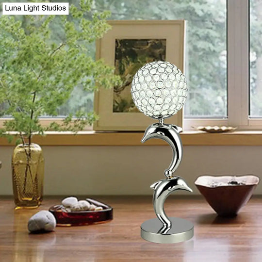 Isabella - Elegant Crystal Chrome Table Light Dolphin And Globe Led Simple Nightstand Lamp For