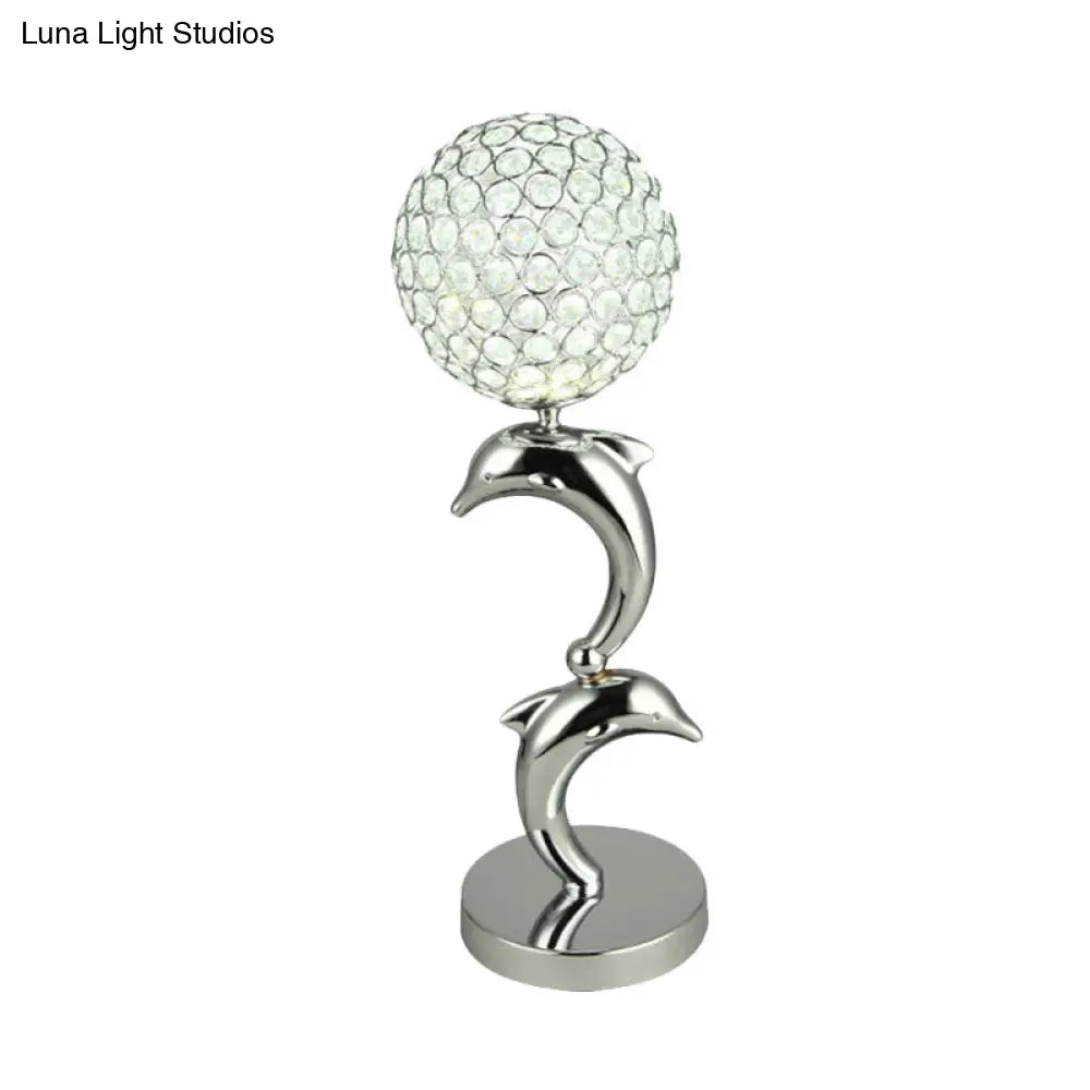 Modern Crystal Chrome Dolphin Table Lamp With Led Globe For Study Room Nightstand