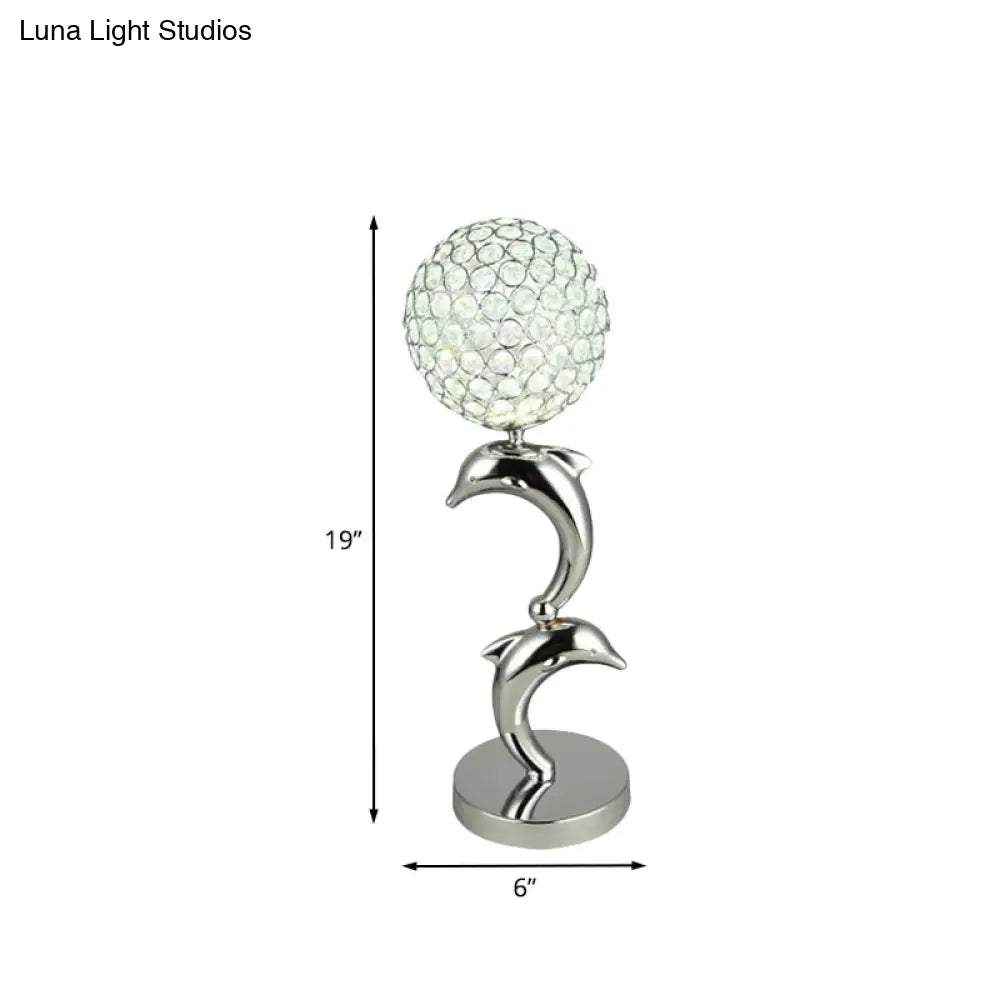 Modern Crystal Chrome Dolphin Table Lamp With Led Globe For Study Room Nightstand