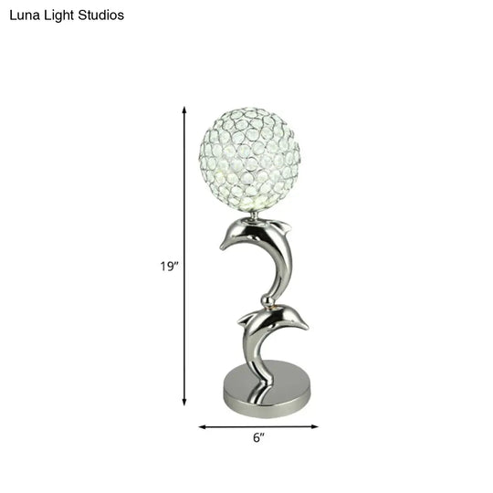 Modern Crystal Chrome Dolphin Table Lamp With Led Globe For Study Room Nightstand