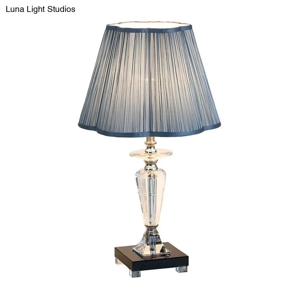 Isabelle - Blue Traditional Table Lamp With Floral Trim Shade & Crystal Urn Base