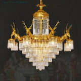 Isabelle French Deer Vintage Brass Crystal Chandelier E14 Ceiling Light chandelier