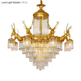 Isabelle French Deer Vintage Brass Crystal Chandelier E14 Ceiling Light chandelier