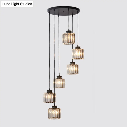 Isabelle - Modern Cylinder Staircase Multi Ceiling Light Clear Crystal Suspension Fixture