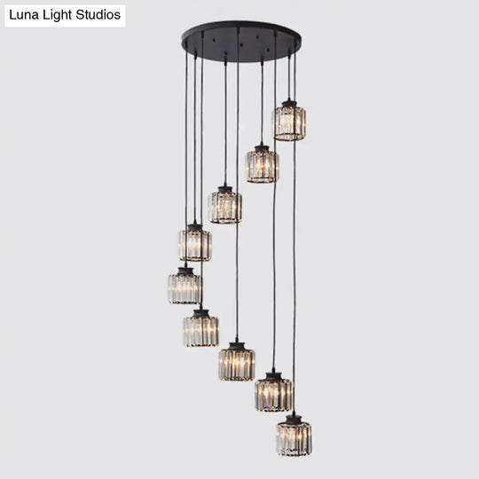 Isabelle - Modern Cylinder Staircase Multi Ceiling Light Clear Crystal Suspension Fixture