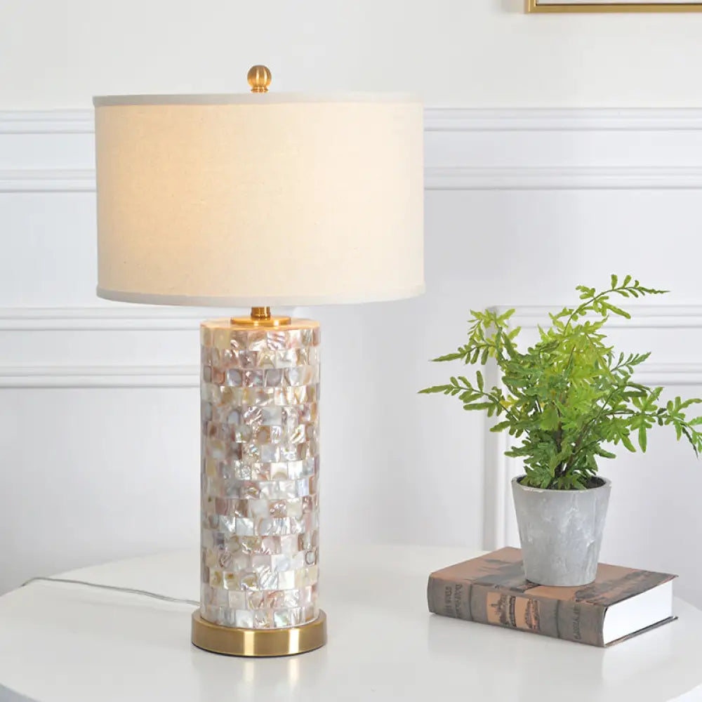 Isabelle - Shell Patchwork Column Nightstand Light Minimalist 1 Head Parlor Table Lamp With