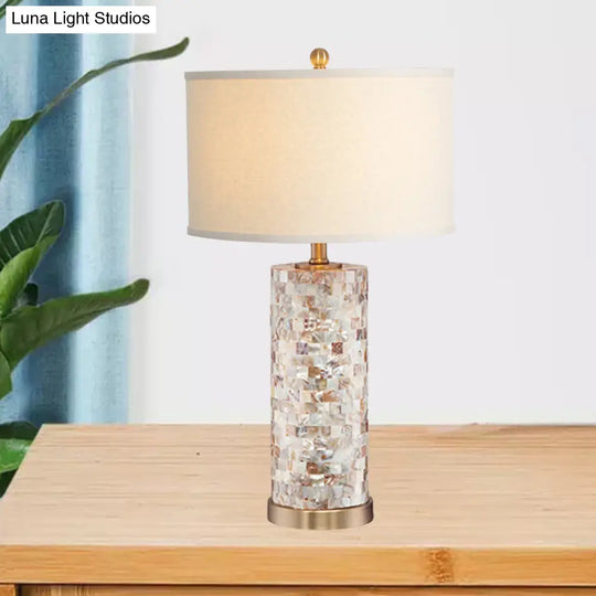 Minimalist Shell Patchwork Nightstand Lamp With Fabric Shade