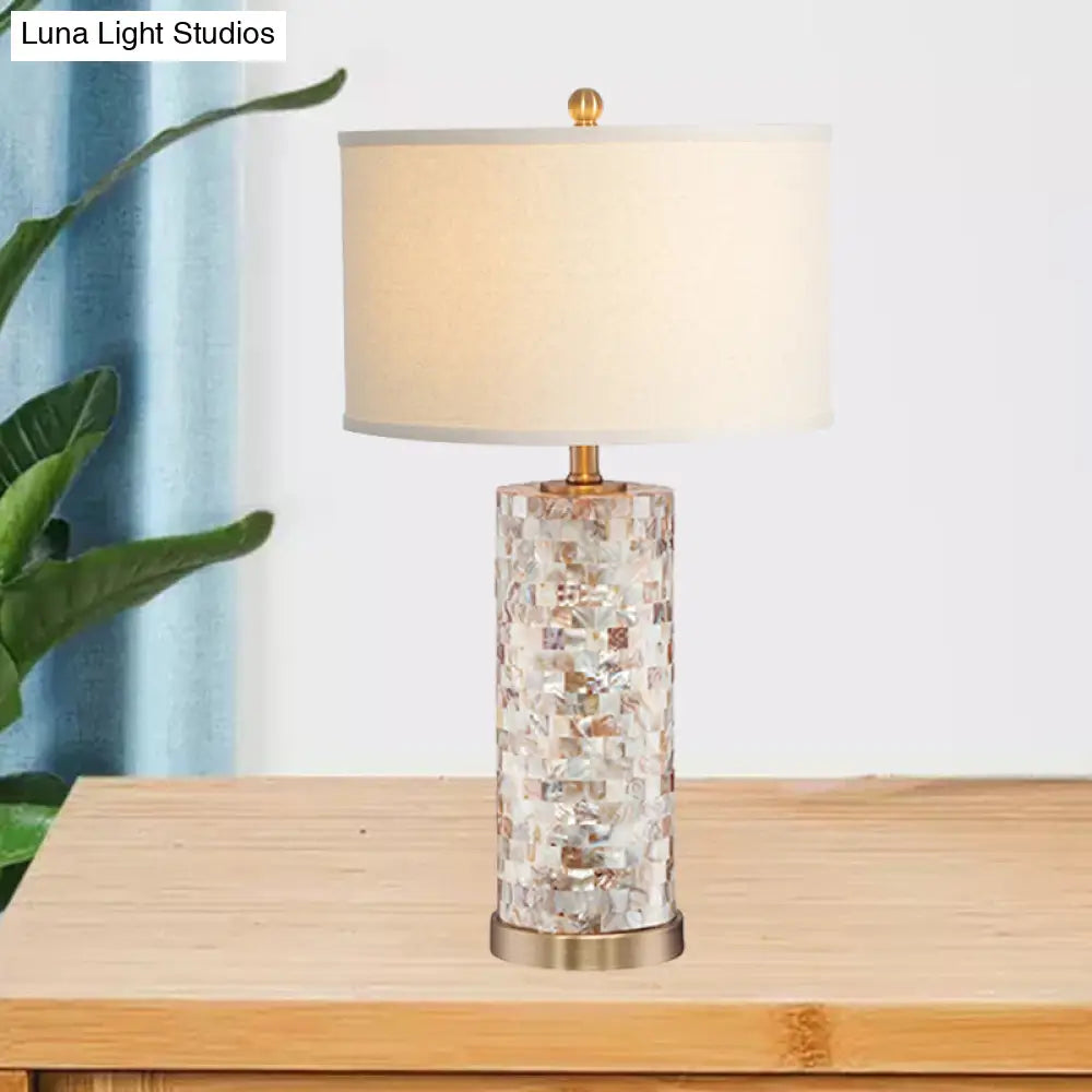 Isabelle - Shell Patchwork Column Nightstand Light Minimalist 1 Head Parlor Table Lamp With