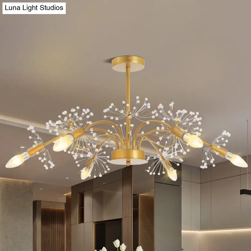 Gold Candle Chandelier With Crystal Dandelion - Elegant Ceiling Pendant Light For Hotels / A