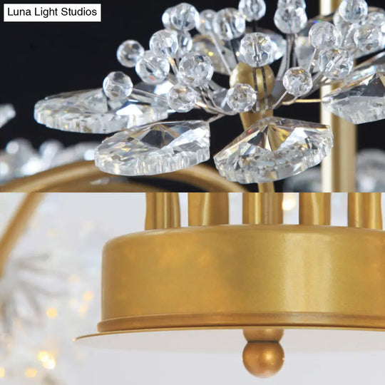 Gold Candle Chandelier With Crystal Dandelion - Elegant Ceiling Pendant Light For Hotels