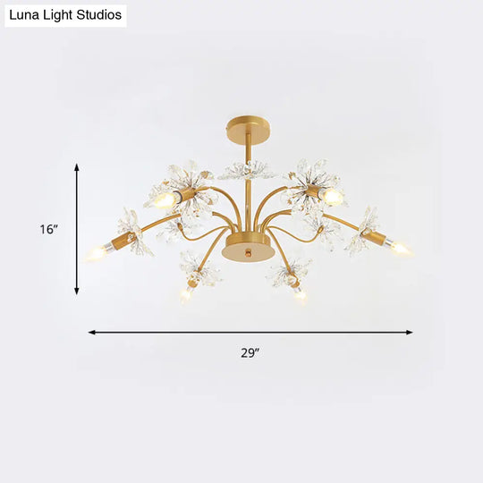 Gold Candle Chandelier With Crystal Dandelion - Elegant Ceiling Pendant Light For Hotels