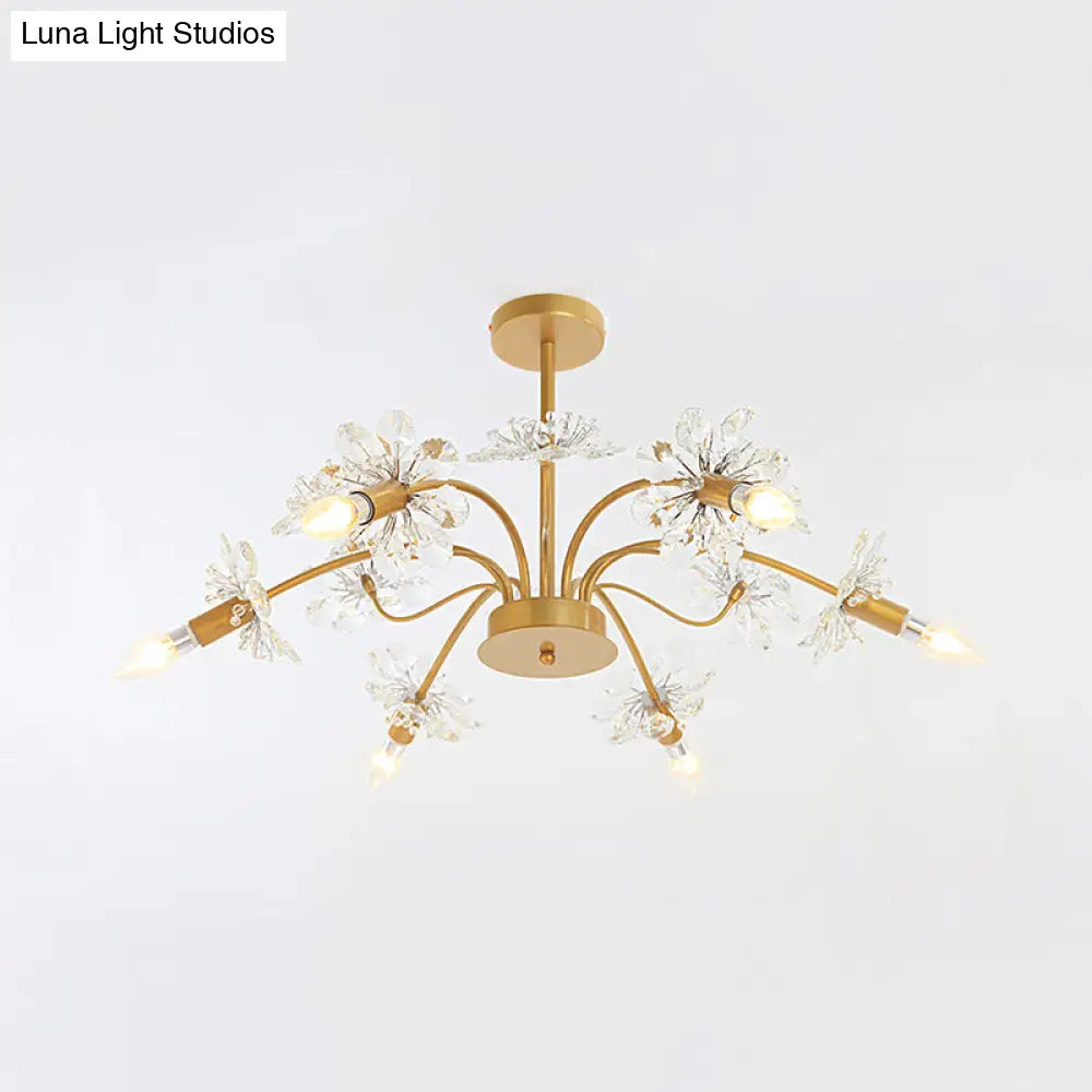 Gold Candle Chandelier With Crystal Dandelion - Elegant Ceiling Pendant Light For Hotels