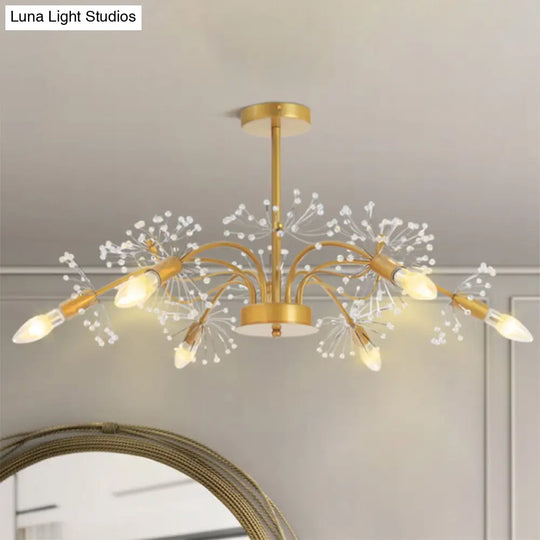 Gold Candle Chandelier With Crystal Dandelion - Elegant Ceiling Pendant Light For Hotels