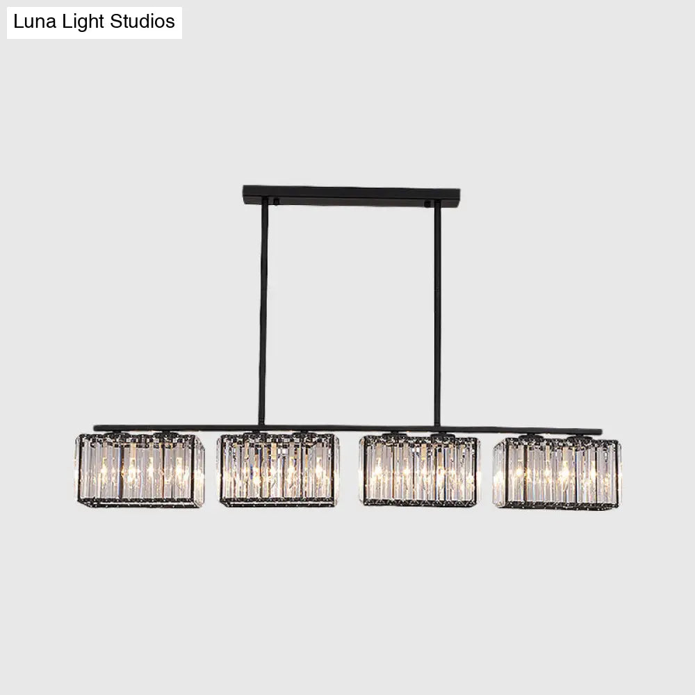 Island Chandelier - Contemporary Cuboid Shade Crystal Pendant Light With Multiple Heads In Black